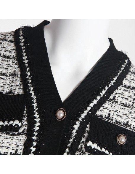 Fast delivery from stock V-neck long-sleeved plaid knitted coat ladies dresses
