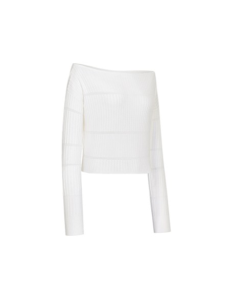 Knitwear manufacturers custom white rib cutout elegant casual sweater women new arrivals neck sweaters for women knit sweaters