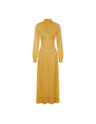 Knitwear manufacturers custom half turtleneck orange maxi casual silk dresses women ladies elegant sweater knit women's dresses