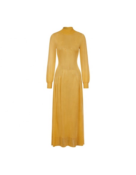 Knitwear manufacturers custom half turtleneck orange maxi casual silk dresses women ladies elegant sweater knit women's dresses