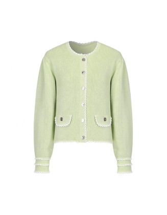 Knitwear manufacturers custom fall lace round neck long sleeve casual cardigan jacket for women knit sweater cardigan