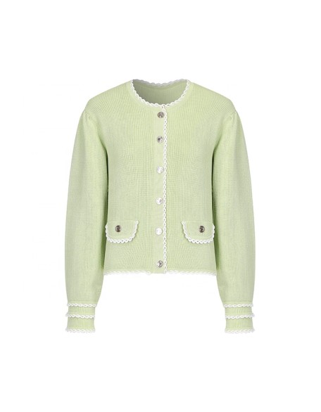 Knitwear manufacturers custom fall lace round neck long sleeve casual cardigan jacket for women knit sweater cardigan