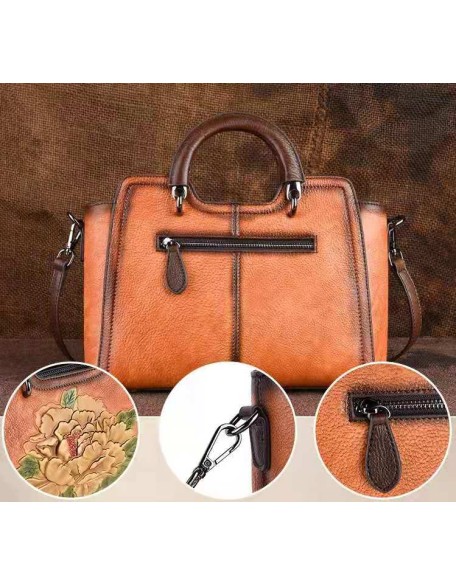 New Trendy Vintage Embossed Cross Body Bag Luxury Shoulder Bag First Layer Cowhide Leather Handbag