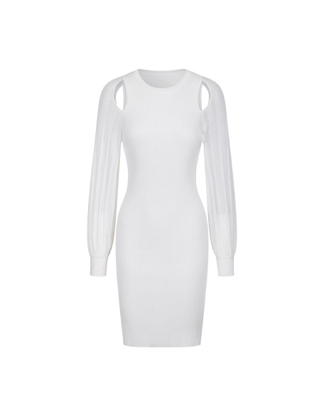 Knitwear manufacturers custom white round neck long sleeve elegant casual dresses women sexy formal sweater knit women's dresses