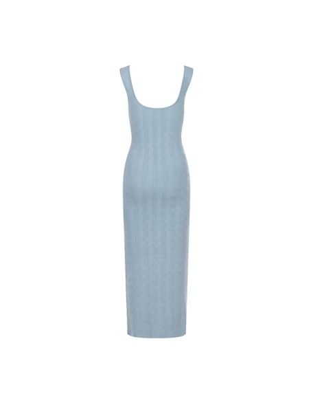 Knitwear manufacturers custom sky blue round neck sleeveless elegant casual korean dress for women sweater knit women's dresses