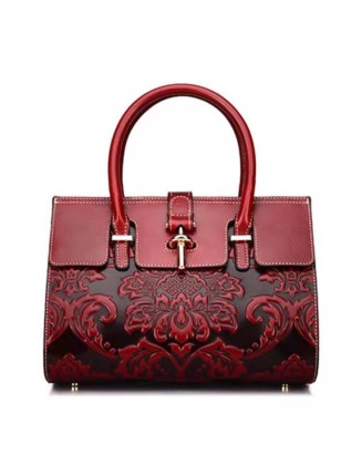 Handbag Fashion Elegant Retro Shoulder Sling Bag Top Handle Bags Genuine Cow Leather for Women Girls Clutch Single Flower CN;GUA