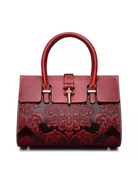 Handbag Fashion Elegant Retro Shoulder Sling Bag Top Handle Bags Genuine Cow Leather for Women Girls Clutch Single Flower CN;GUA