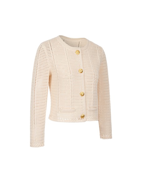 Knitwear manufacturers custom hollowout elegant casual loose knit cotton cardigan women sweater coat knit sweater cardigan women