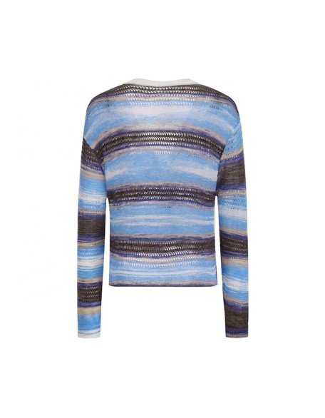 Knitwear manufacturer custom v neck long sleeved striped hollow out knitted cardigan sweater women