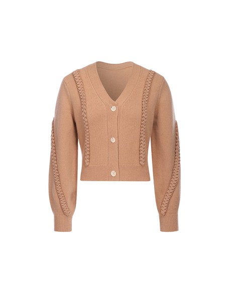 Knitwear manufacturers custom fall brown v neck long sleeve lace korean gentle elegant knitted sweater cardigans al por mayor
