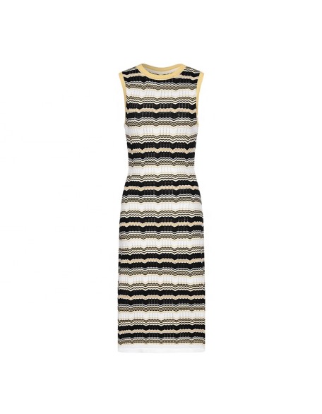 Knitwear manufacturers custom round neck sleeveless elegant oem design stripes long sweater casual dresses knit women's dresses