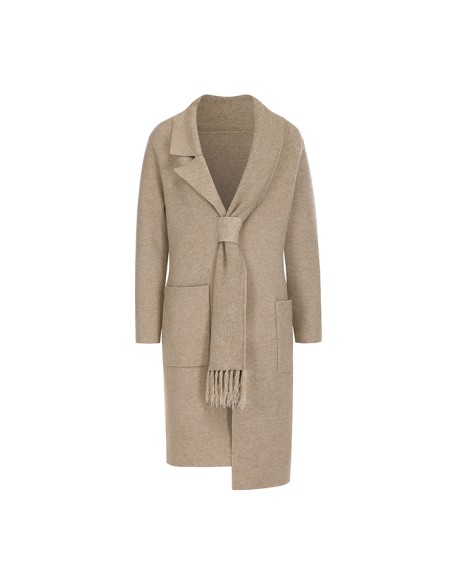 Knitwear manufacturer custom ladies temperament trench coats turn-down collar wool long women's coat