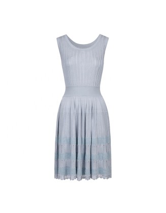 Knitwear manufacturers custom summer 2023 sleeveless casual women dress striped crew neck longer knit sweater dresses women