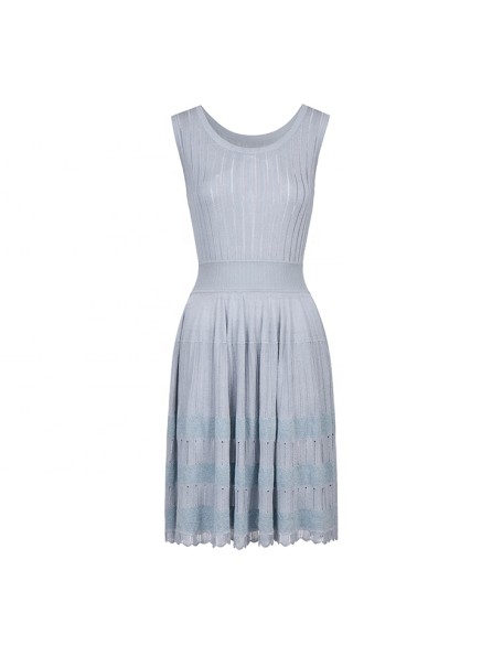 Knitwear manufacturers custom summer 2023 sleeveless casual women dress striped crew neck longer knit sweater dresses women