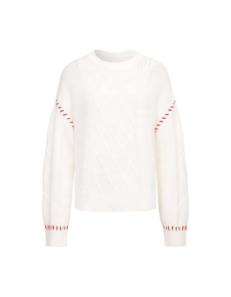 Knitwear manufacturers custom fall roundneck long sleeve wool casual solid color knitted pullover sweater women knit sweater