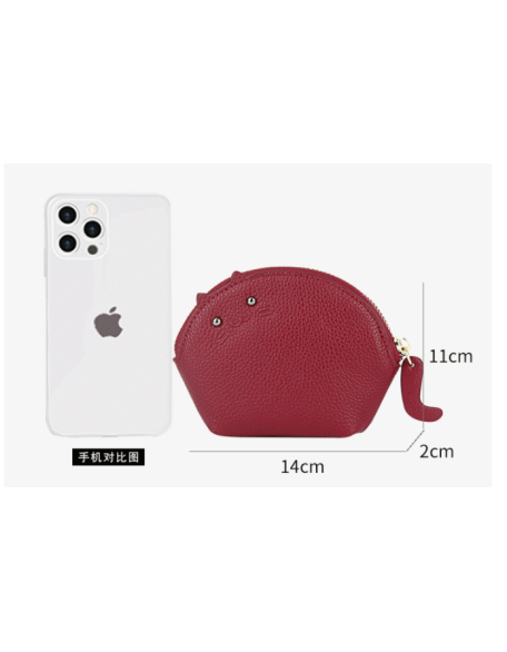 Latest Designer Genuine Leather Women's Mini Lovely Cat Card Holder Zipper Zero Wallet Pouch