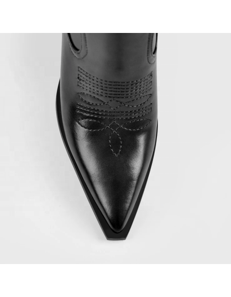 Brown color faux leather cowboy boots with pointed toe high heel shoes women's half boots