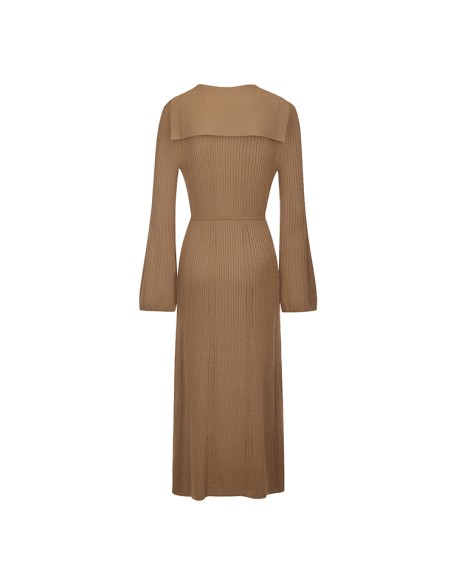 Knitwear manufacturers custom brown sailor collar long sleeve maxi elegant casual oversized dresses for women sweater knit dress