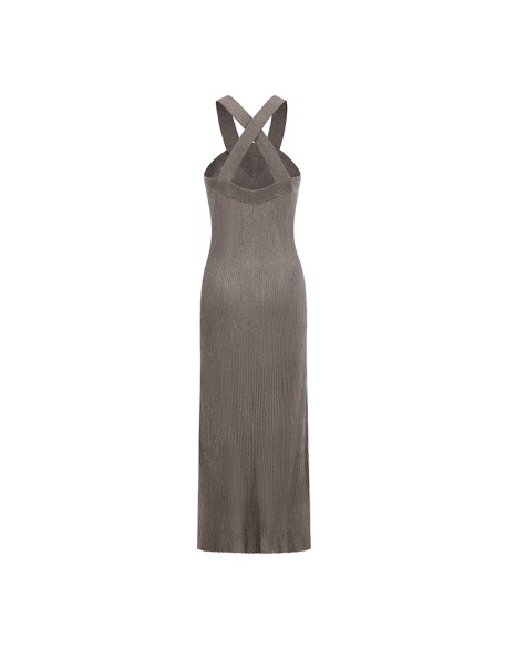 Knitwear manufacturers custom summer halter rib elegant casual dress high quality fancy clothing for women sweater knit dresses