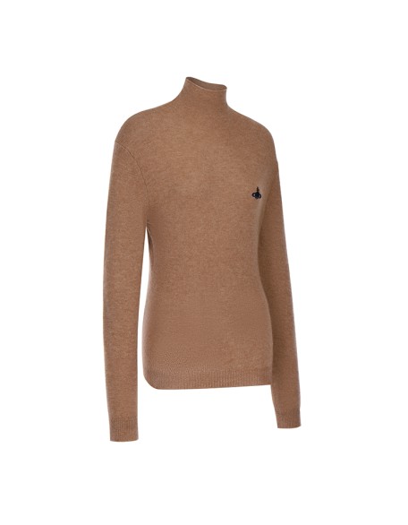 Knitwear manufacturers custom brown turtleneck casual cashmere knitted winter women's pullover sweater tops knit sweater women