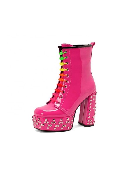Rivet studded fashion square toe martin boots for womens winter boots PU material block heels shoes
