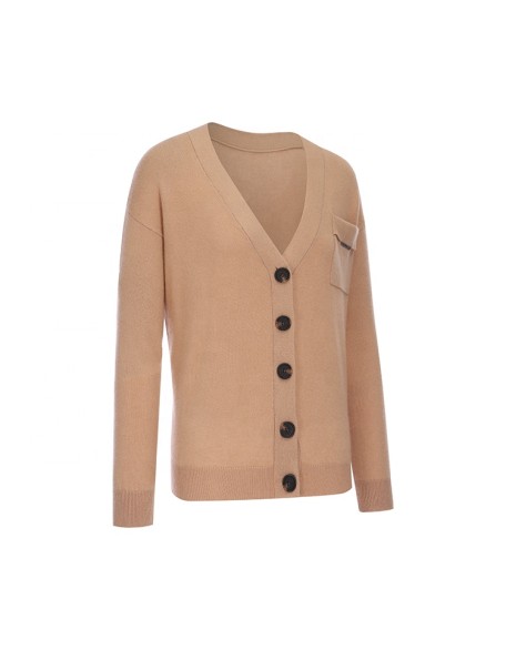 Knitwear manufacturer custom new design single breasted pocket v neck 100% cashmere women sweater cardigans