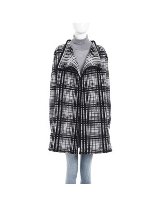 Knitwear manufacturer Women's Long Sleeve Lapel Casual Warm Plaid Knitted Coat