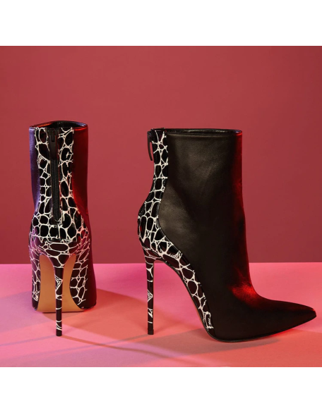 Suede genuine leather with snake skin ladies boots heels women's ankle boots shoes think heels with pointy toe wholesaler