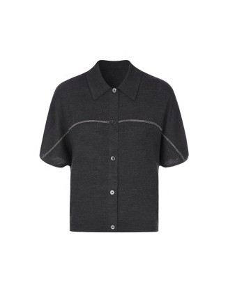 Knitwear manufacturers custom summer beaded wool elegant casual button knit top short cardigan sweater women knit cardigan women