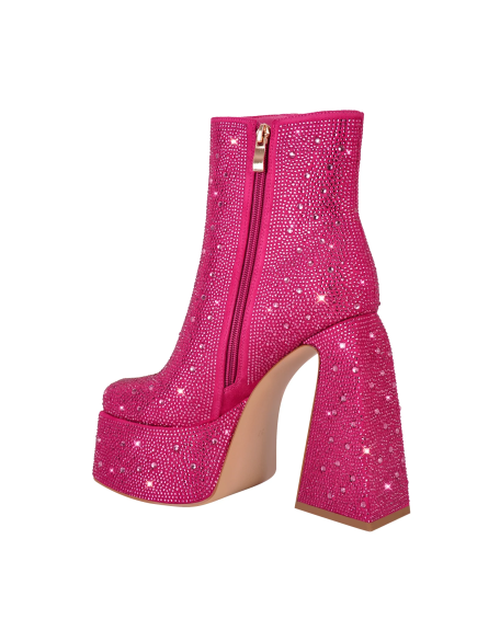 Square toe Rhinestones ankle boots for women comfortable chunky heels PU shoes