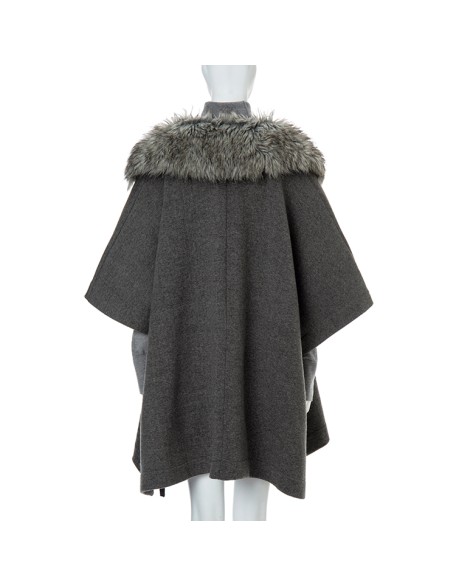 Knitted Manufacturer's Medium and Long Fashion Fur Collar Cape Cape Women's Baggy Coat Batwing Sleeve Casual Polyester Lining