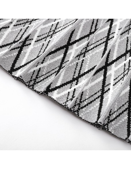 Knitwear manufacturers custom contrast color plaid jacquard pleated elegant casual women's skirts modest knitted women's skirts