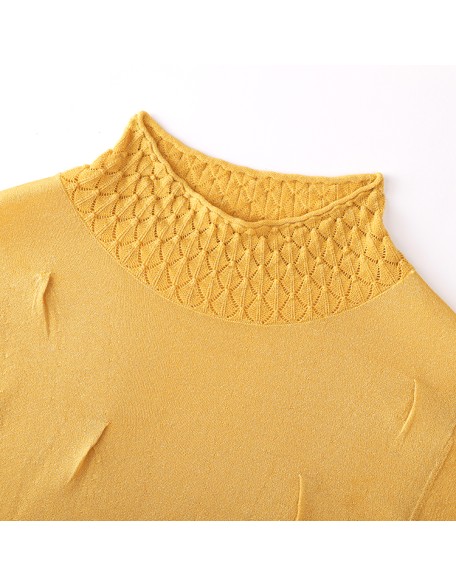 Knitwear manufacturers custom half turtleneck orange maxi casual silk dresses women ladies elegant sweater knit women's dresses