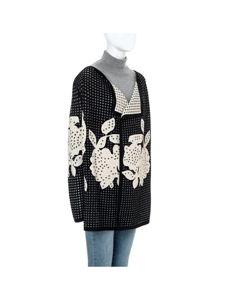 2021 winter new black classic lapel mid length slim lady knitted sweater coat