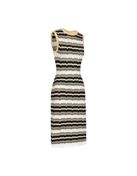 Knitwear manufacturers custom round neck sleeveless elegant oem design stripes long sweater casual dresses knit women's dresses