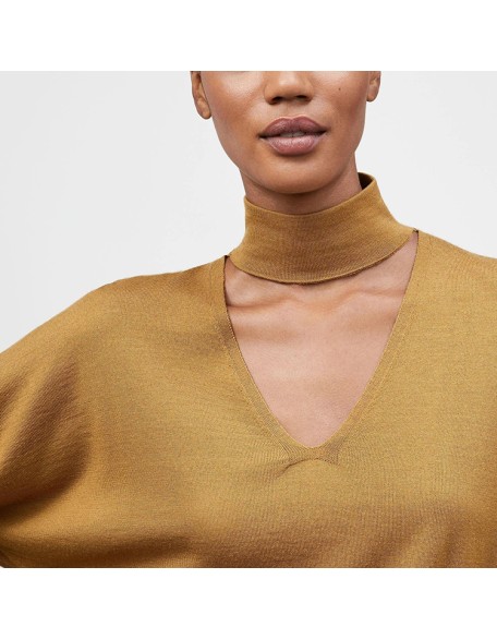 Knitwear manufacturers custom hollow out loose elegant casual 100% wool turtleneck long sleeve pullover knit sweater women