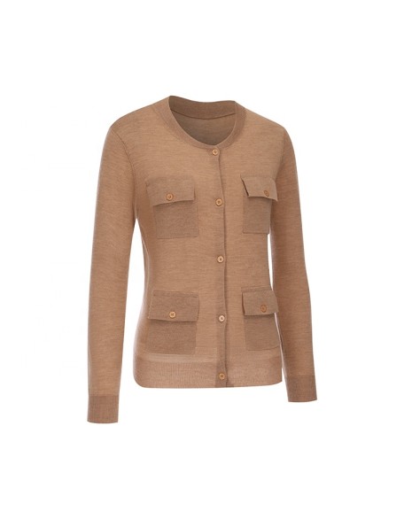 Knitwear manufacturer custom vintage pure color pockets knit jacket cardigan women's sweater