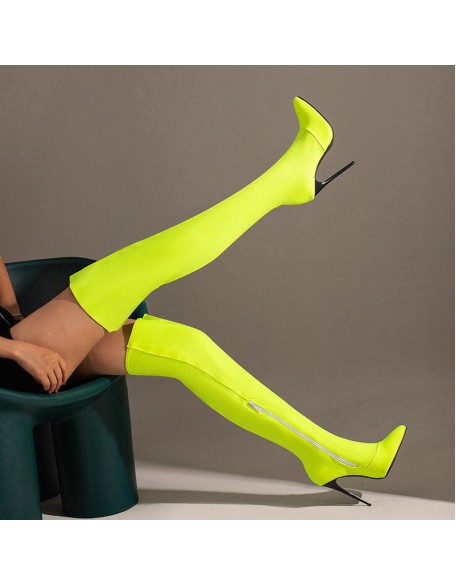 Soft elastic upper thigh high boots women's stiletto heels lady boots with large size new fashion footwear