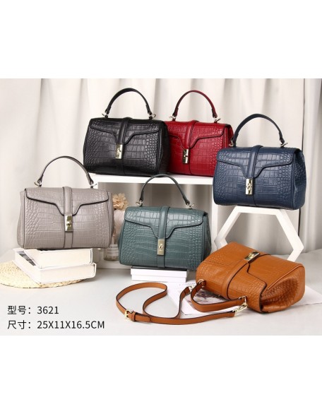 new fashion trendy  Boston top layer cowhide leather crocodile grain black leather lady luxury handbags