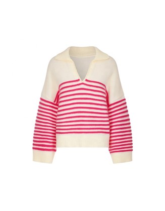 Knitwear manufacturers custom elegant casual contrast color loose knitted puffy pullover sweater women plus size women's sweater