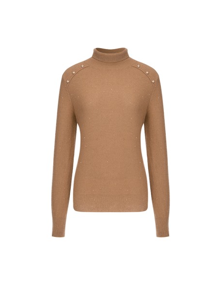 Knitwear manufacturers custom winter brown long sleeve sequin cashmere blend casual turtle neck women sweater knit sweater