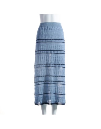 Spring 2021 New Custom Women's Women's Blue High Waist Striped Long Wrinkle Knit Skirt