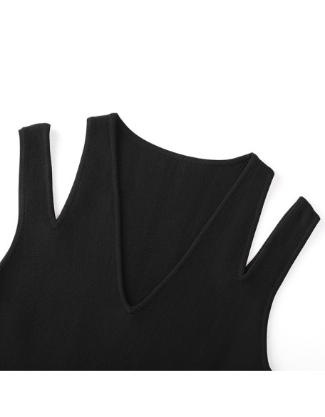 Knitwear manufacturers custom summer black v neck sleeveless sexy fashion casual plus size sweater dress knitted women's dresses