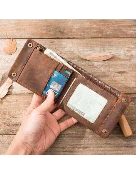 Wallets Purse Genuine Leather Crazy Horse Best Sellers Men's Wallet Luxury GPS Minimalist Brown Men Cow Leather Long Zipper