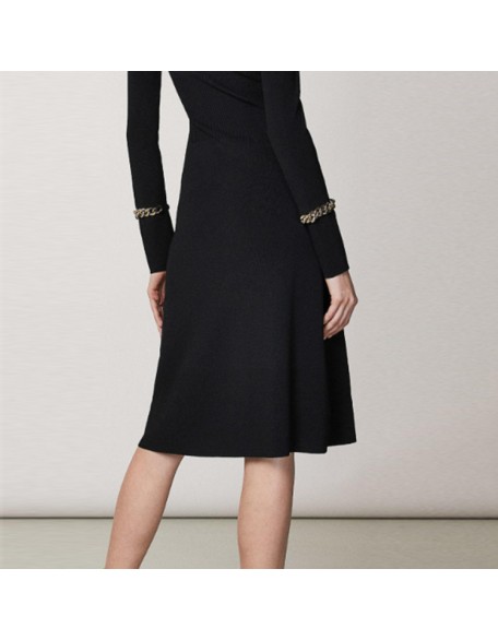 Knitwear manufacturers custom black v neck elegant casual sweater dress women clothing fall 2023 knit women's dresses