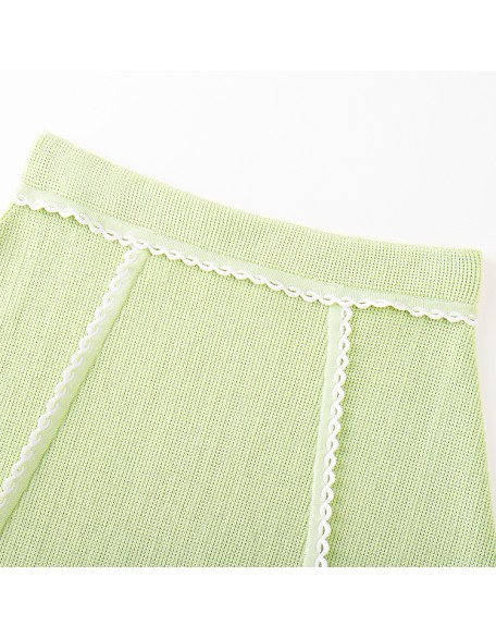 Knitwear manufacturers custom light green high waist lace mini casual short skirts for women knit skirt