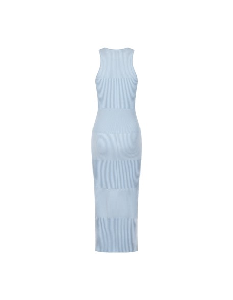 Knitwear manufacturers custom summer sleeveless sky blue elegant casual women dress 2023 formal sweater knit women's dresses