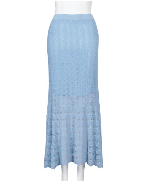 2021 new blue high waist bag hips medium sized large size thin a word skirt women knit fishtail skirt