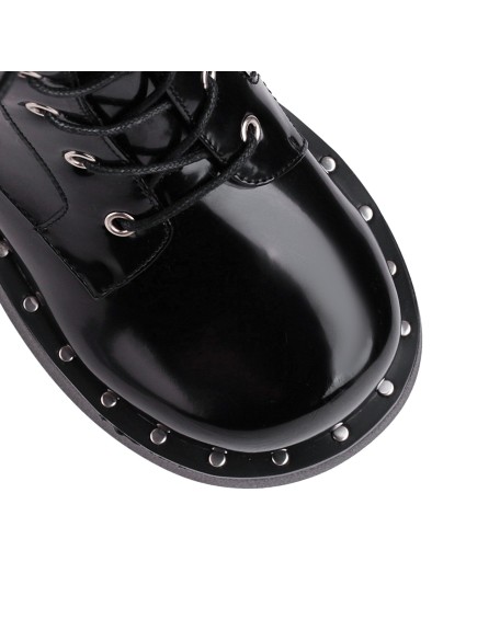 Black color round toe platform shoes women ankle boots with lace up style boat shoes casual footwear