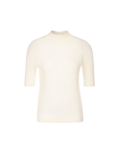 Knitwear manufacturers custom beige half high collar half sleeve casual middle age women sweater wool knit sweater